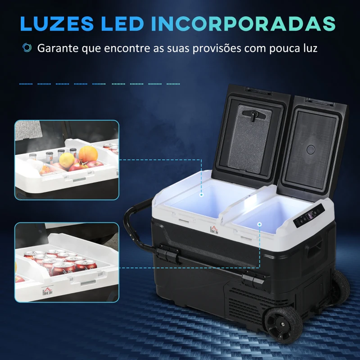 Geleira Portátil 40L com Dupla Zona Refrigeradora para Carro -20℃-20℃ 12 / 24V DC e 100-240V AC com Luz LED 80x47,5x46,6 cm  6