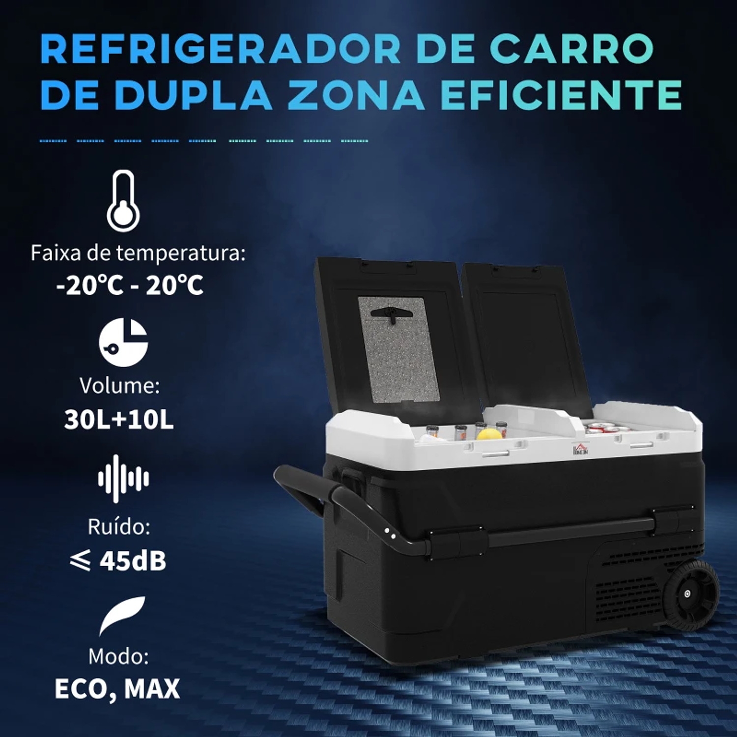 Geleira Portátil 40L com Dupla Zona Refrigeradora para Carro -20℃-20℃ 12 / 24V DC e 100-240V AC com Luz LED 80x47,5x46,6 cm  9