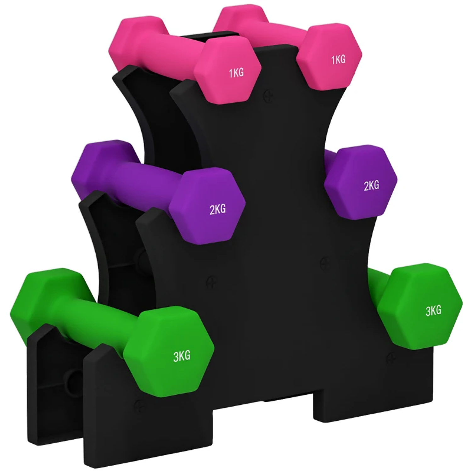 Conjunto de Halteres Hexagonais 2x1 kg 2x2 kg 2x3 kg com Suporte de Armazenamento para Treino em Casa Multicolor 6