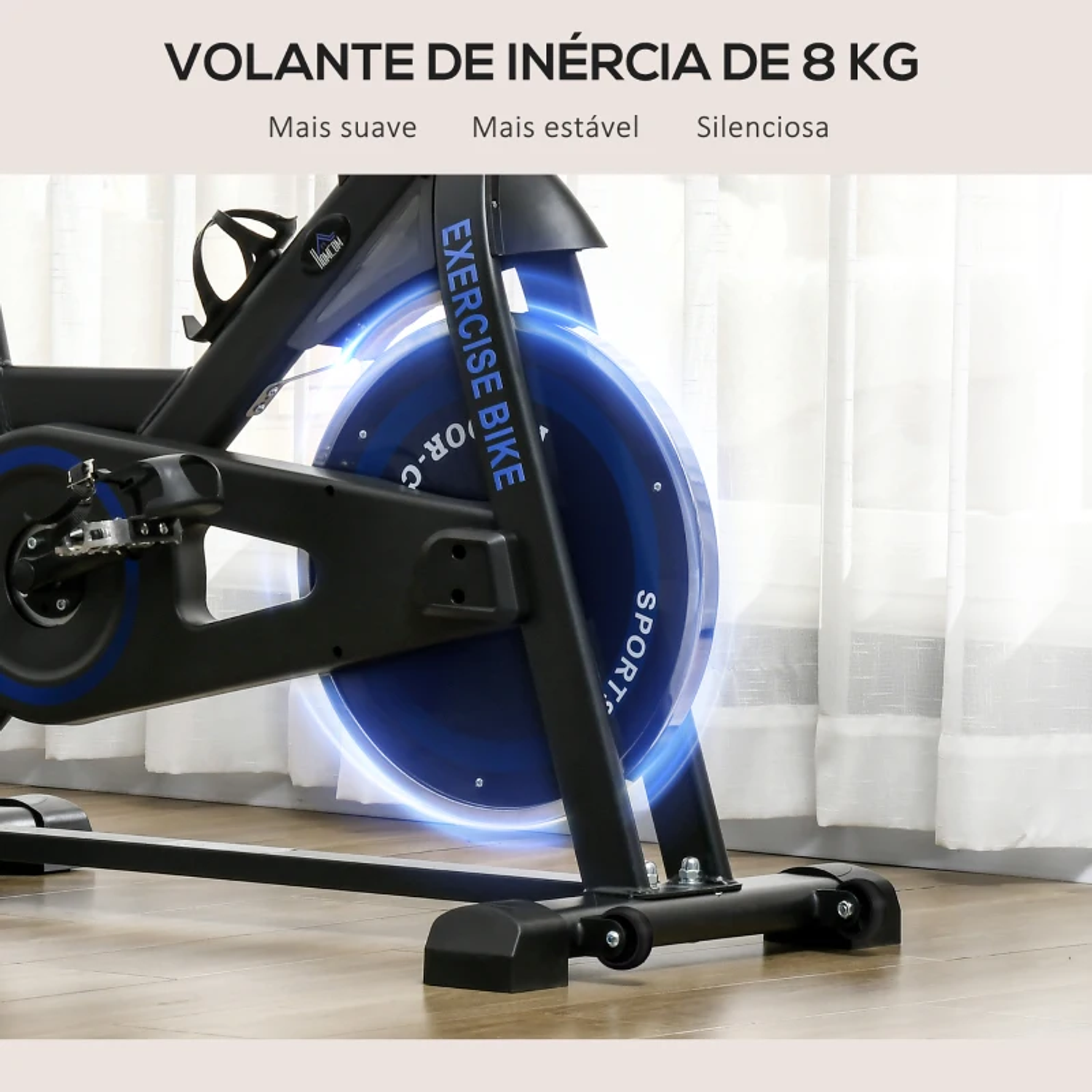 Bicicleta Estática com Volante de Inércia 8 kg Ecrã LCD Guiador e Assento Ajustáveis 103x53x110-114 cm  4