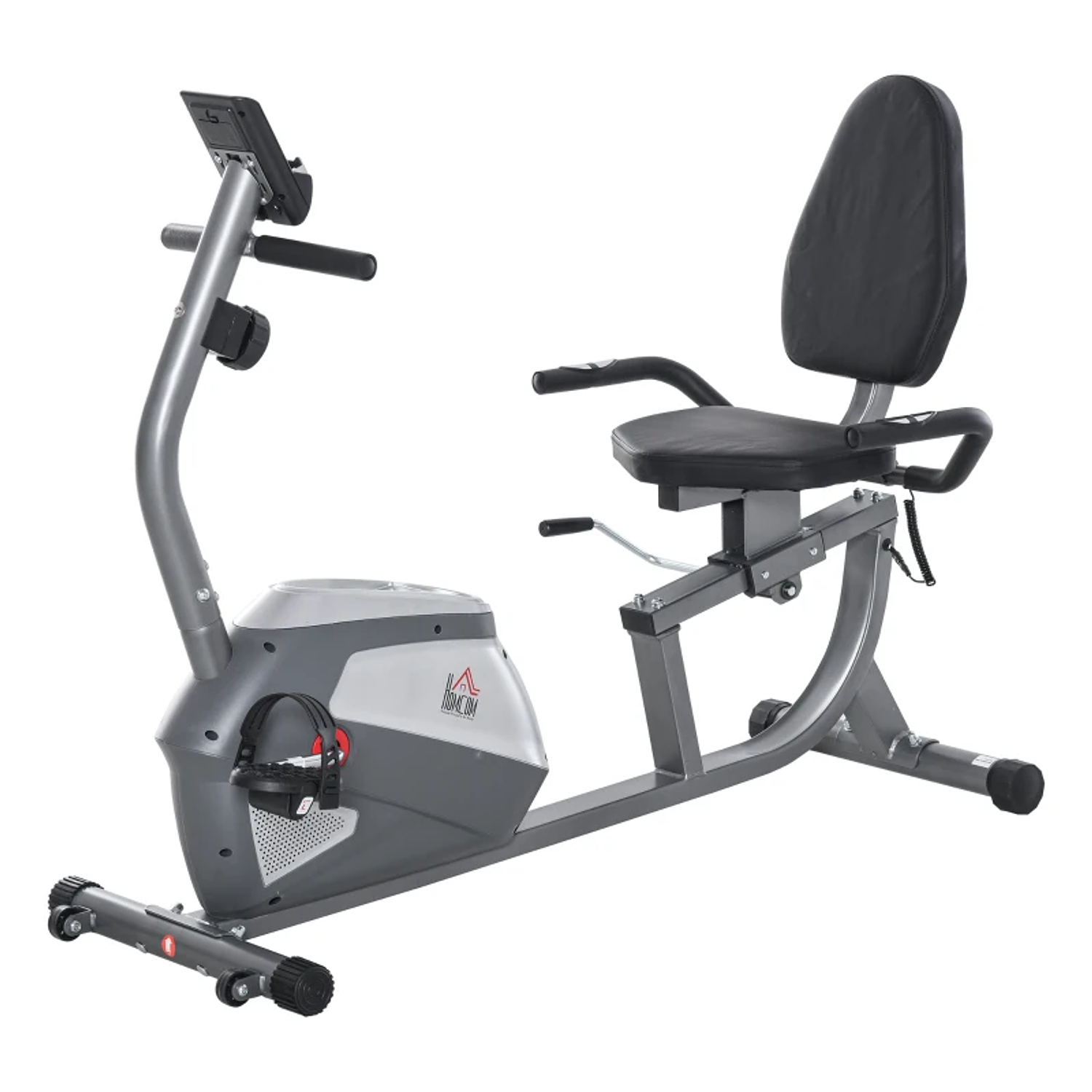 Bicicleta ergométrica reclinável com tela LCD e volante de 3 kg resistência magnética de 8 níveis assento ajustável 121,5-136x62,5x98 cm Cinza 1