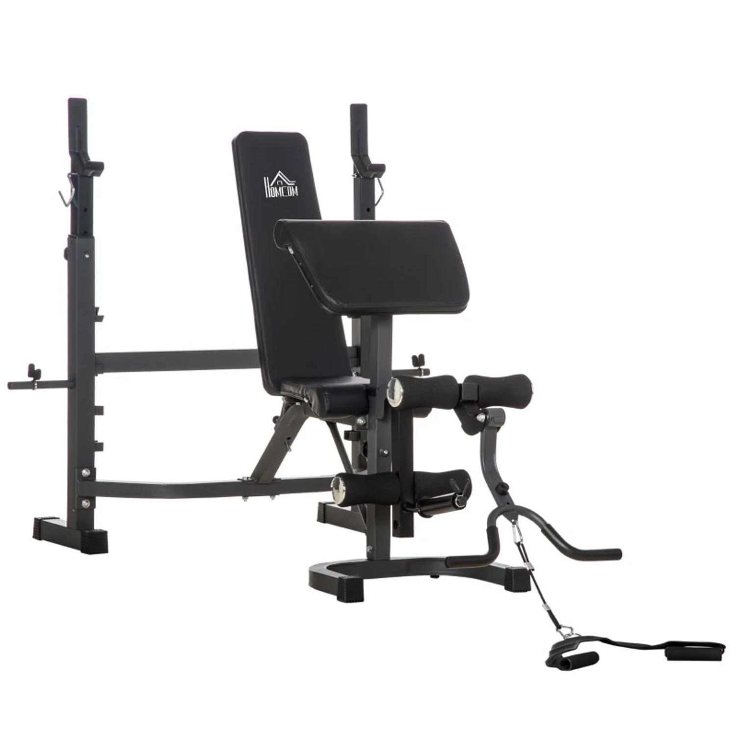 Banco de Musculação Multifuncional Banco de Pesos com Encosto Inclinável e Suporte de Barras com Altura Ajustável para Treinamento do Corpo Completo 187x140x117-136cm 6