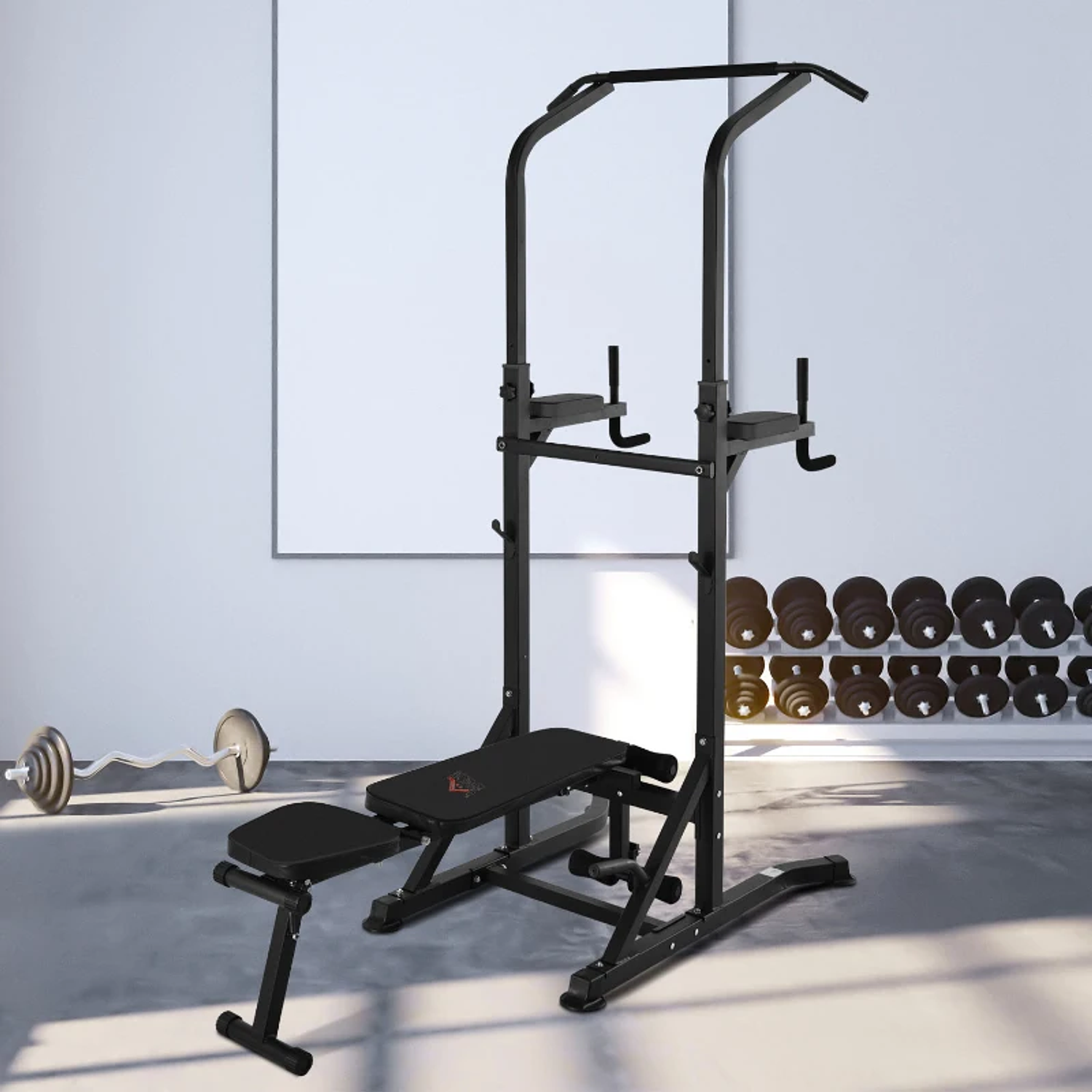 Estação de Musculação Torre de Treinamento Altura Ajustável com Barra de Flexões e Banco Dobrável para Fitness em Casa Academia Carga 150kg 99x178x230cm 10