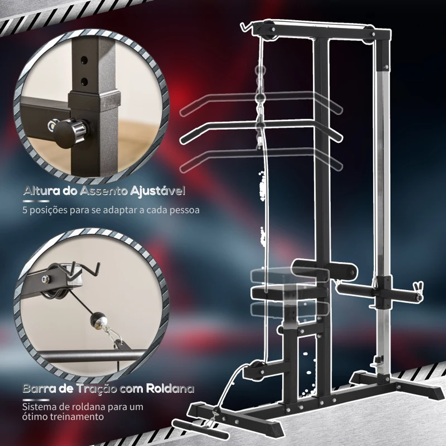 Máquina de Musculação Estação de Treinamento com Poleia e Assento Ajustável em Altura para Treinamento em Casa Academia Escritório Carga Máxima 100kg 107x120x190cm 8