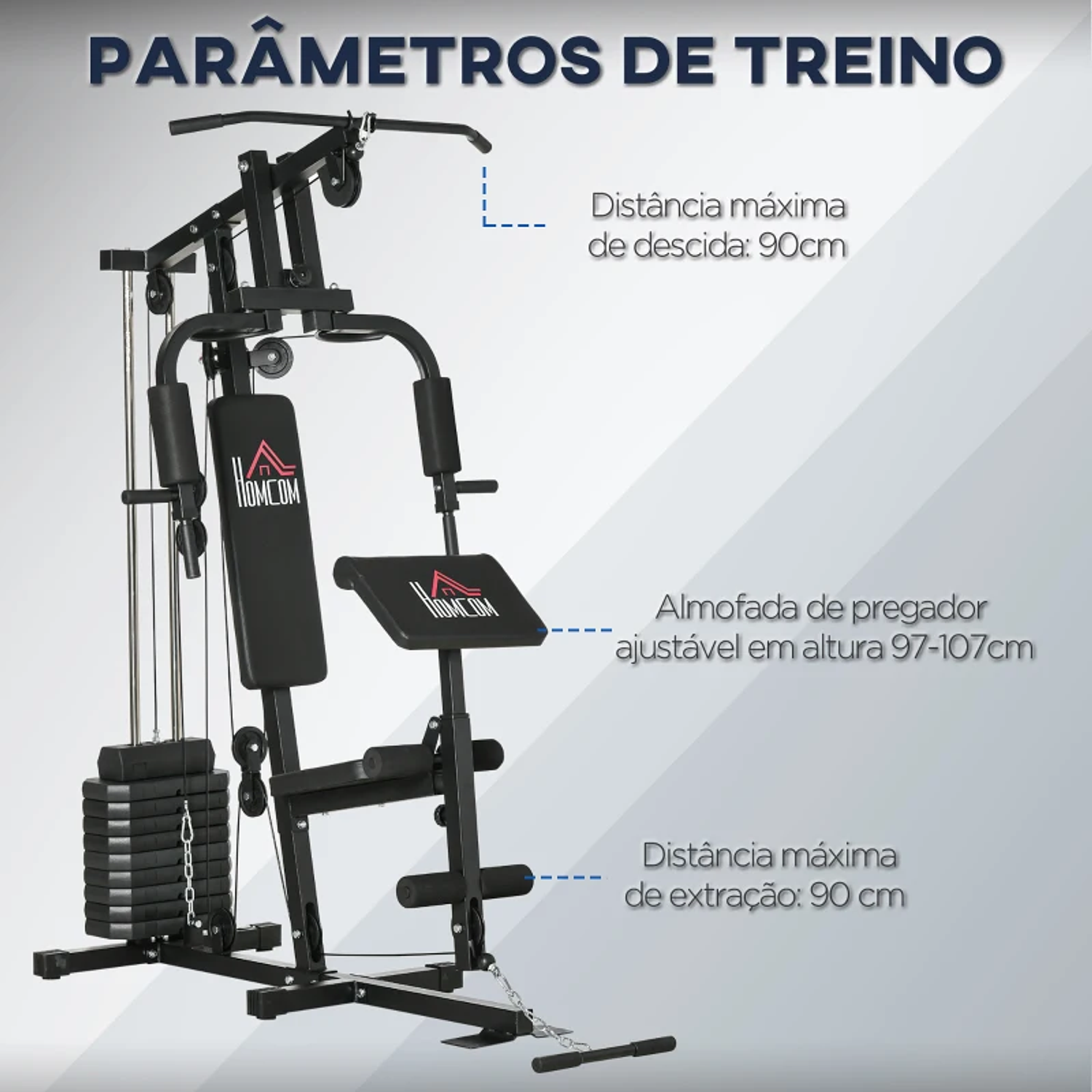 Máquina de Musculação com Placas de Peso de 45 kg Carga Máx. 100 kg para Treino Fitness em Casa Ginásio  10