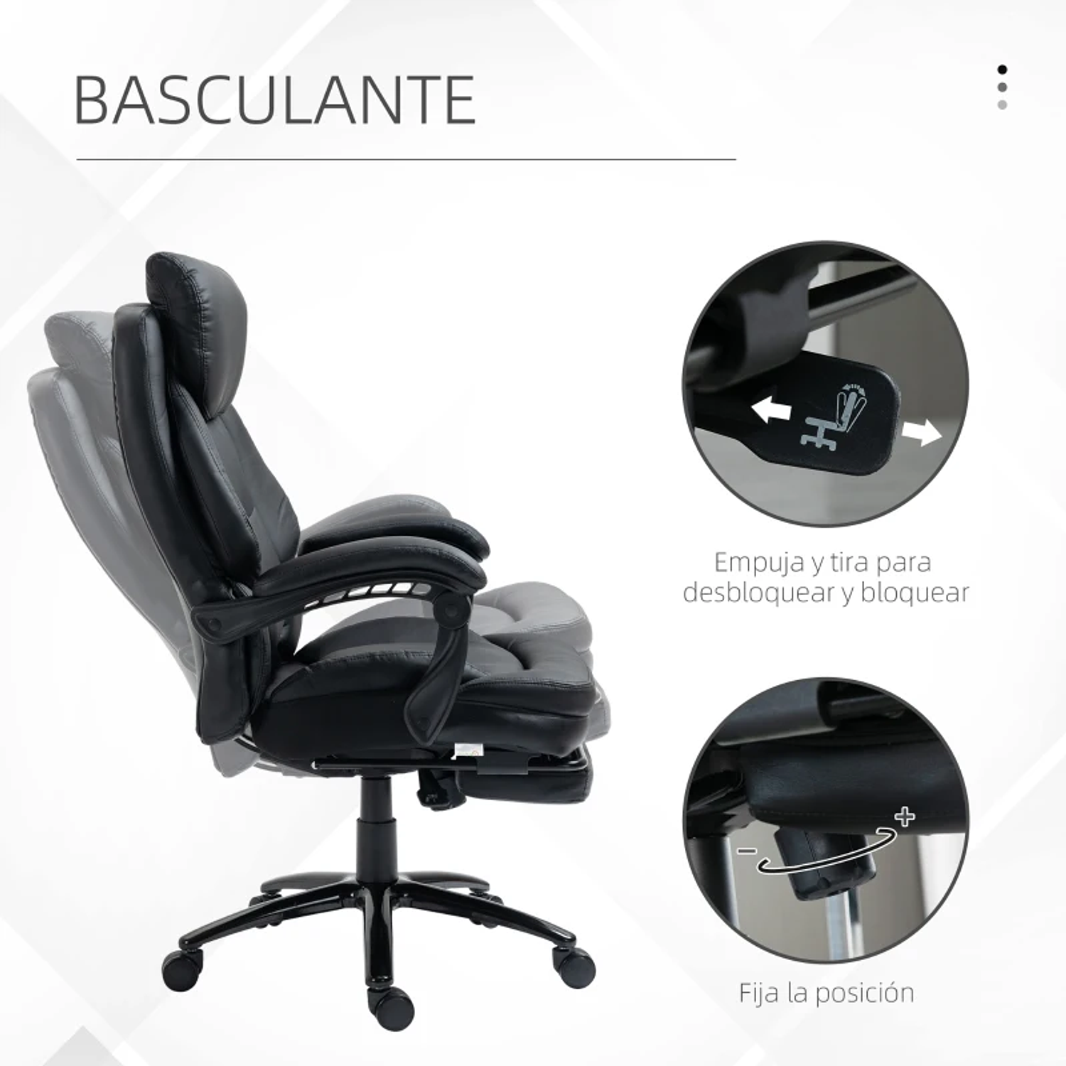 Cadeira de Escritório Ergonómica Cadeira de Escritório com Altura Ajustável com Encosto Inclinável em até 130° Função Basculante e Apoio para os Pés Retrátil Aço 73x66x112-118cm 8