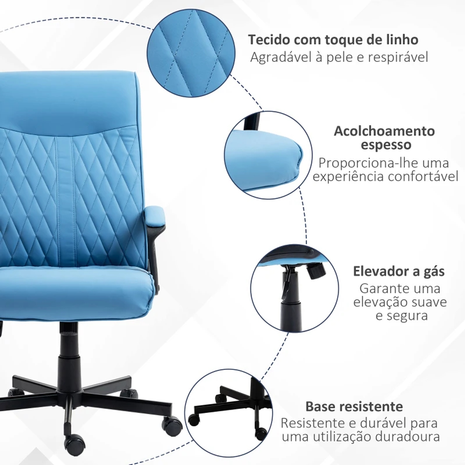 Cadeira de Escritório Giratória 360° com Encosto Alto Altura Ajustável e Função de Inclinação 65x65x102-112,5cm 7