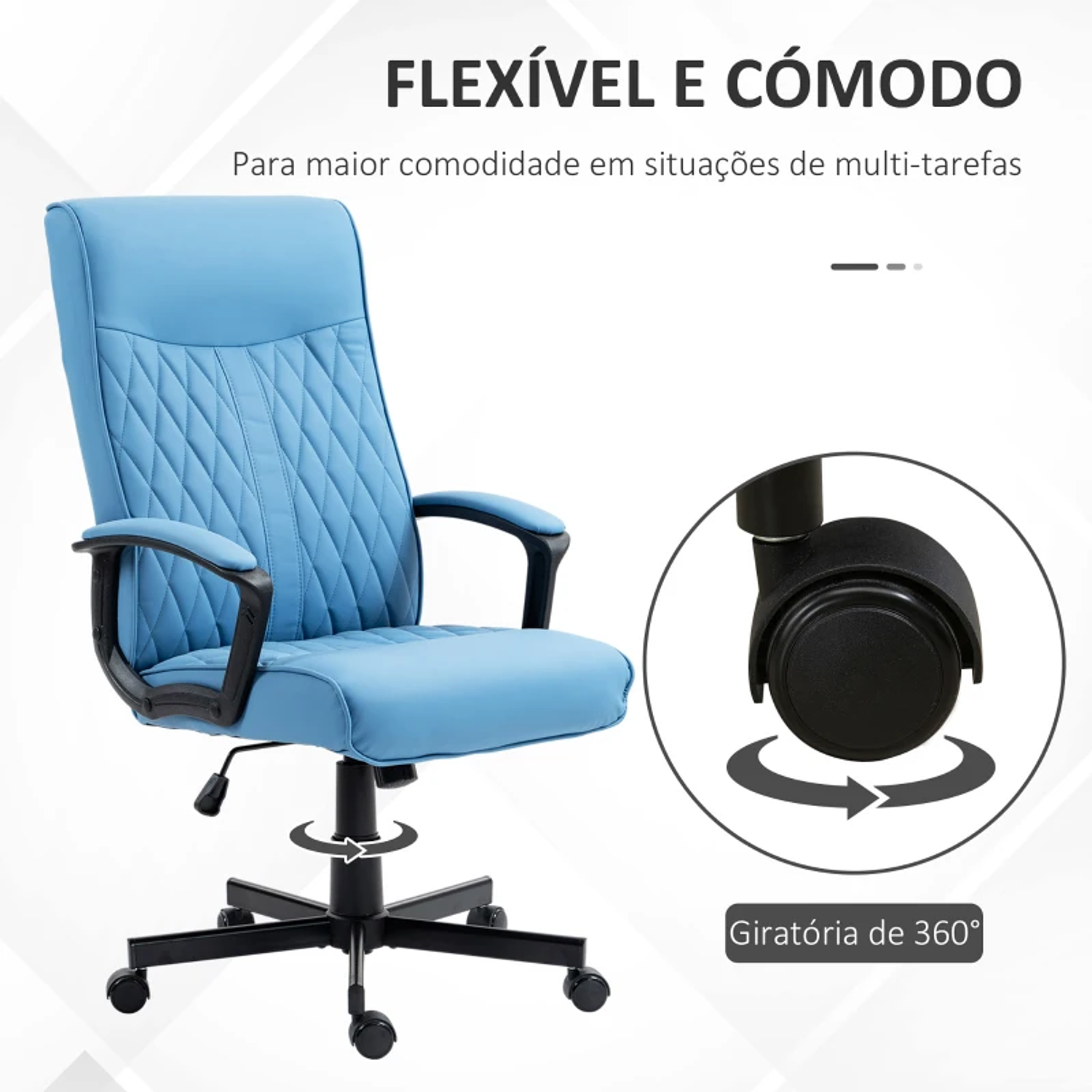 Cadeira de Escritório Giratória 360° com Encosto Alto Altura Ajustável e Função de Inclinação 65x65x102-112,5cm 10