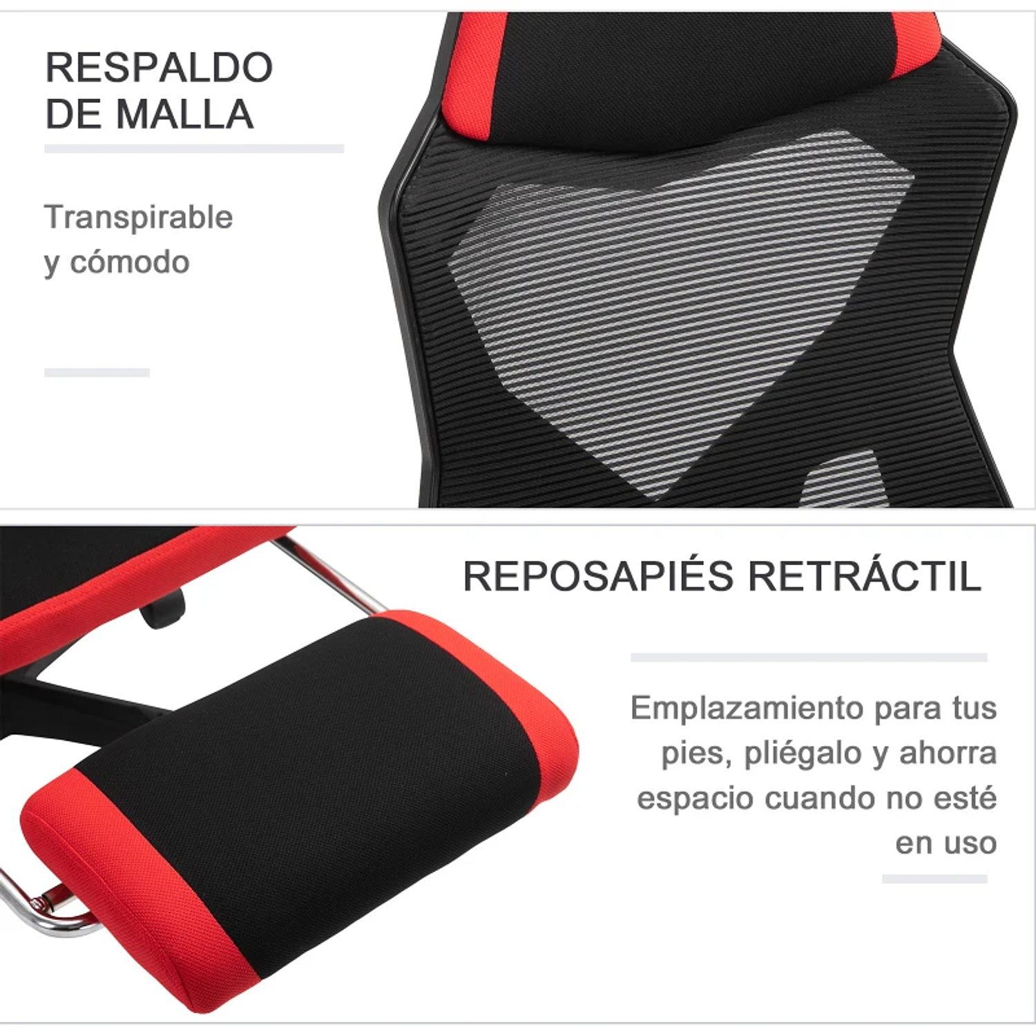 Cadeira de escritório ergonômica ajustável em altura giratória de 360 ​​° Reclinável até 135 graus comapoio de braços Apoio para os pés retrátil 58x72x108-118 cm 5