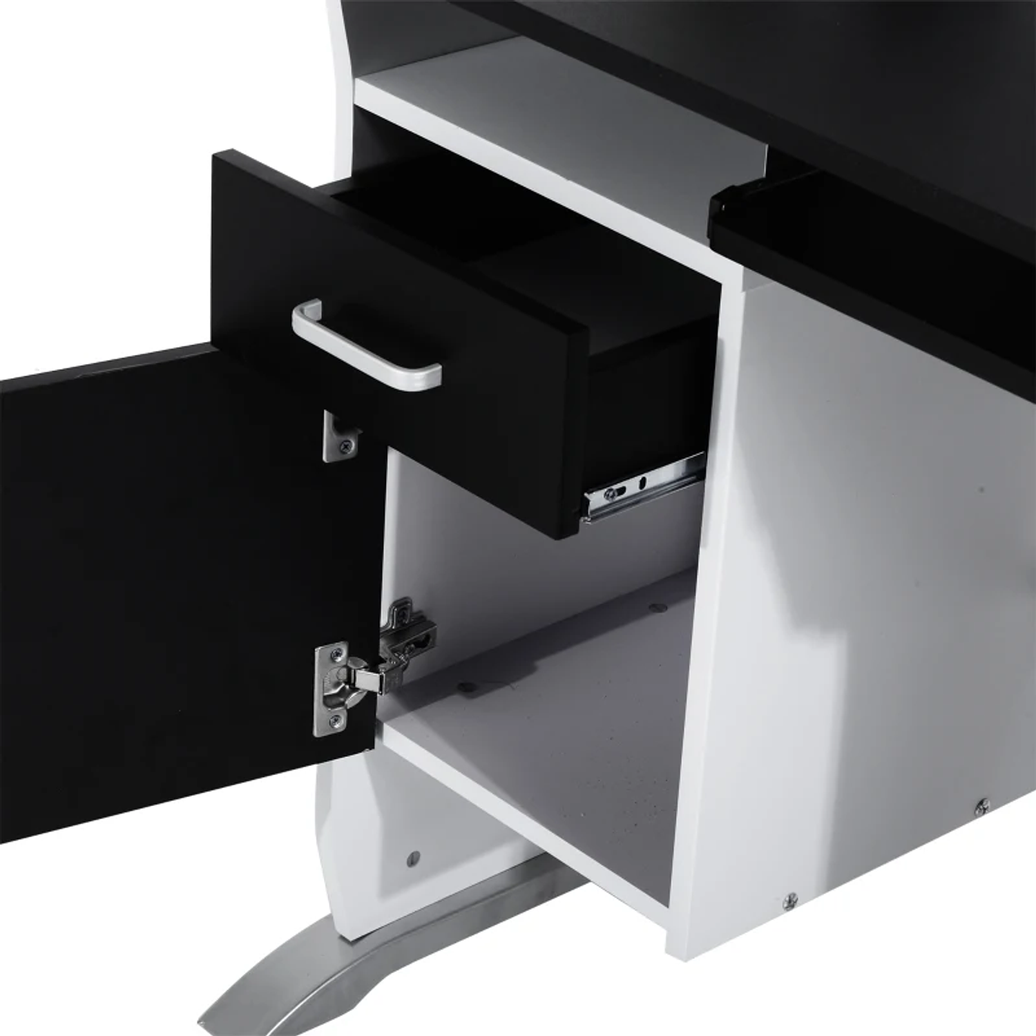 Mesa para Computador com Gaveta Armário e Suporte para CPU Secretária para Escritório 100x52x75cm Preto e Branco 3