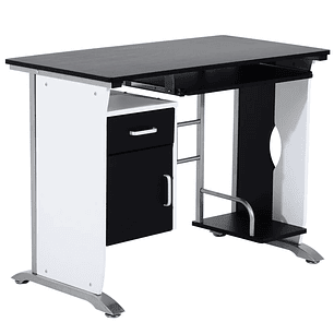 Mesa para Computador com Gaveta Armário e Suporte para CPU Secretária para Escritório 100x52x75cm Preto e Branco