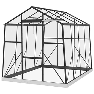 Estufa de Jardim de Policarbonato 2,54x1,92x2,04 m com Janela Ajustável Porta de Correr para Cultivo Transparente e Preto