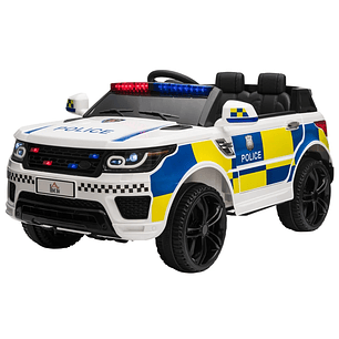 Carro Elétrico para Crianças Carro Elétrico Infantil de Policia 12V com Bluetooth USB Luz Sirene 110x68x52 cm Branco