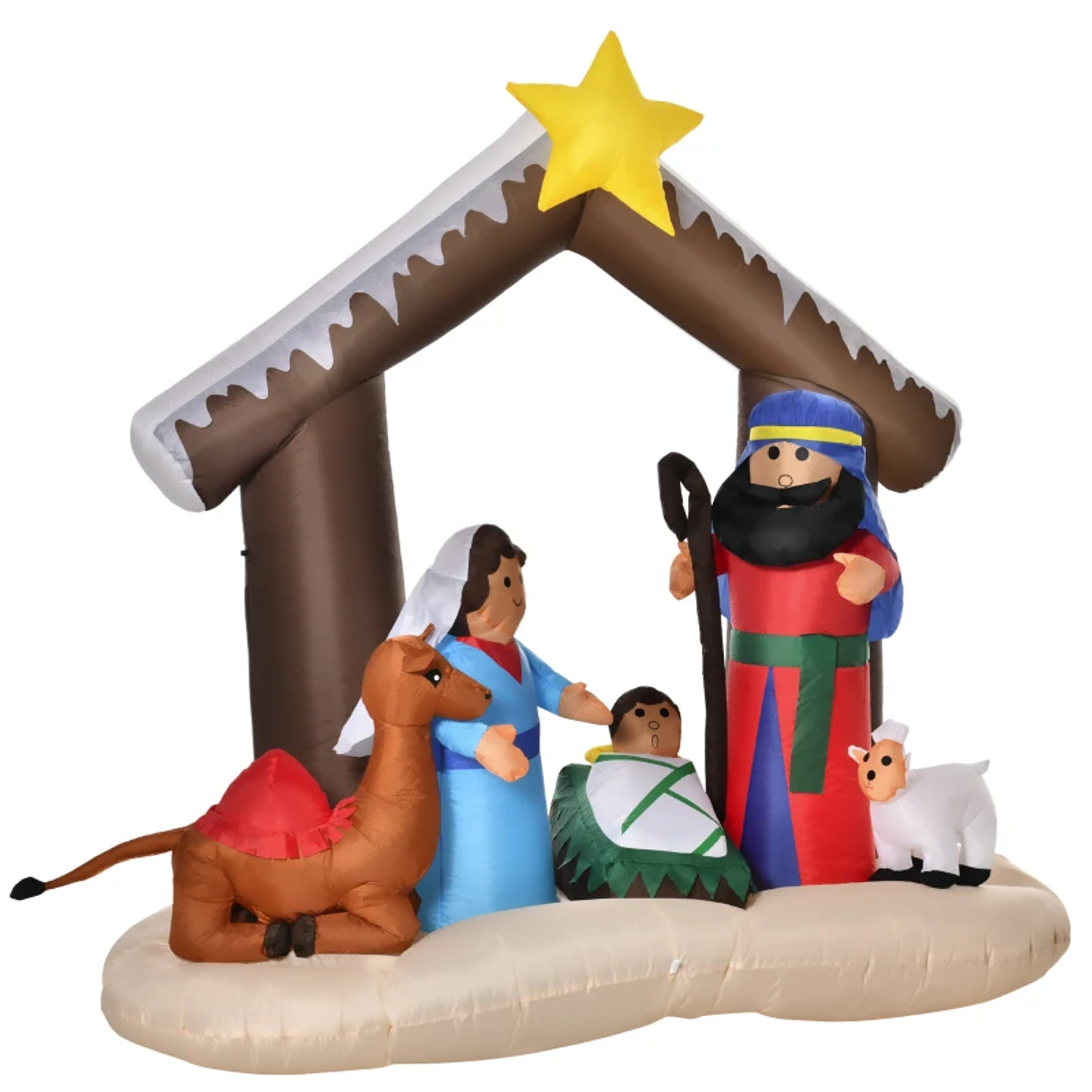 Decoração Inflável de Natal 183cm com Luzes LED Inclui Inflador Nascimento de Jesús para Festas Jardim Exterior 201x100x186cm Multicor 1