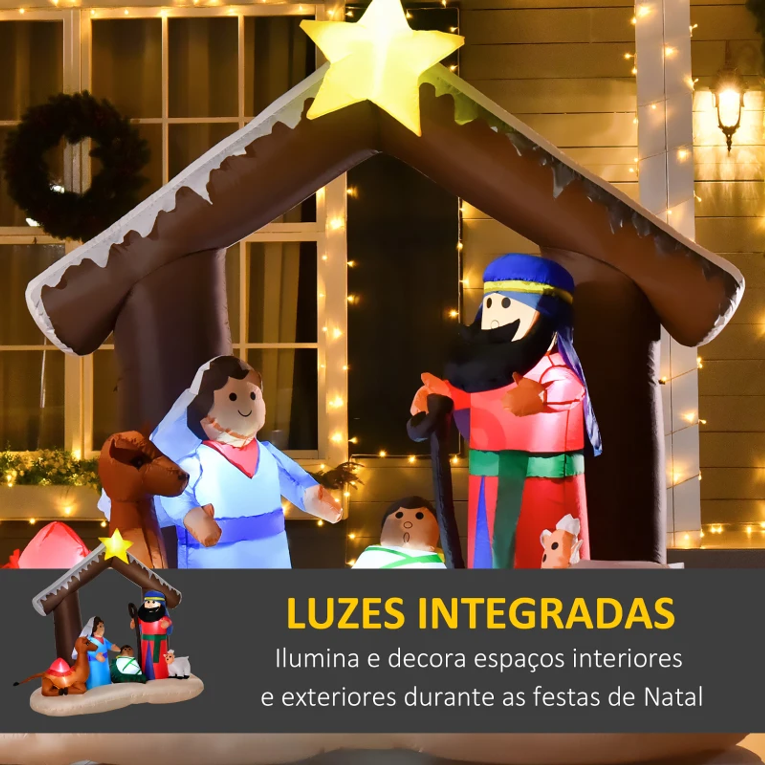 Decoração Inflável de Natal 183cm com Luzes LED Inclui Inflador Nascimento de Jesús para Festas Jardim Exterior 201x100x186cm Multicor 6