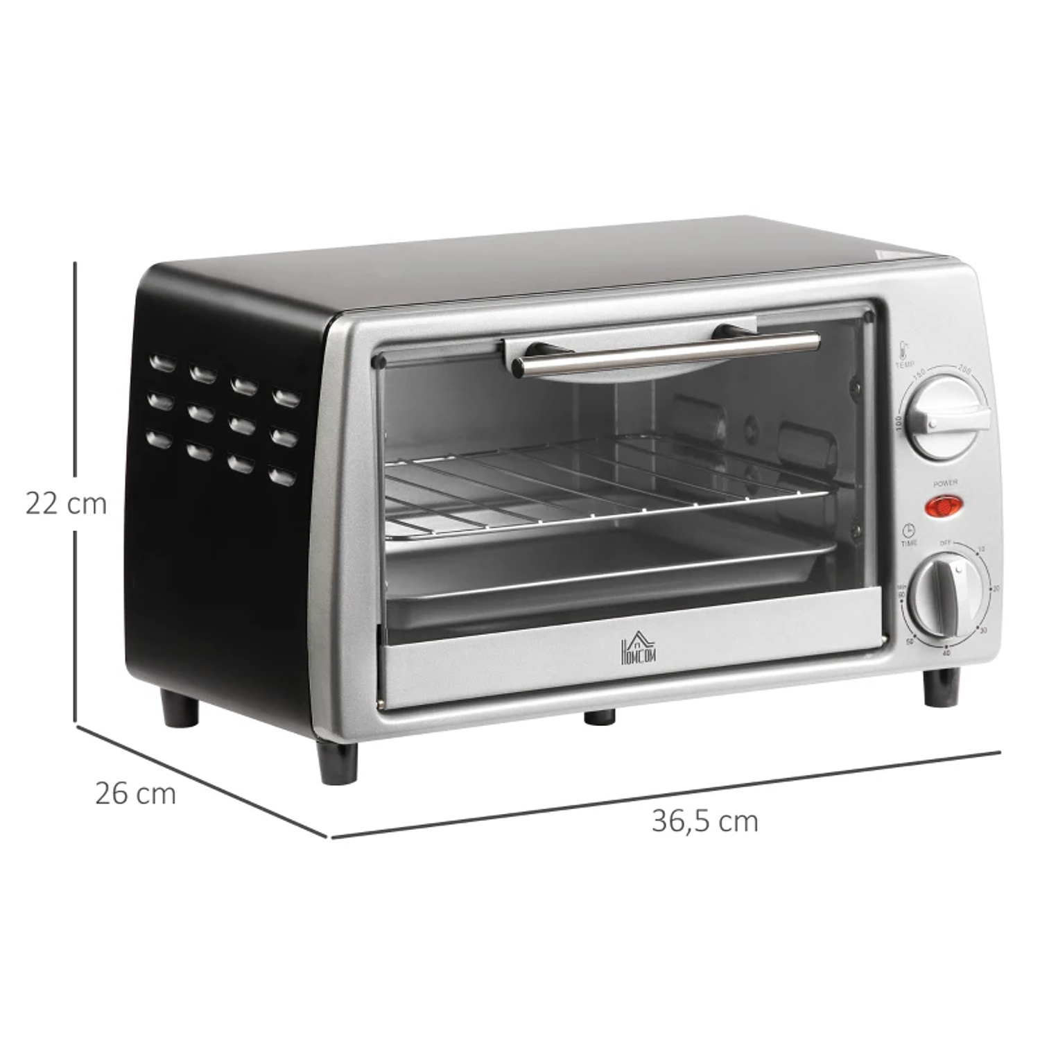 Mini Forno Elétrico de 10 Litros 750W com Temperatura até 230 °C Temporizador 60 Minutos Bandeja e Grade 36,5x26x22cm Preto e Prata 2