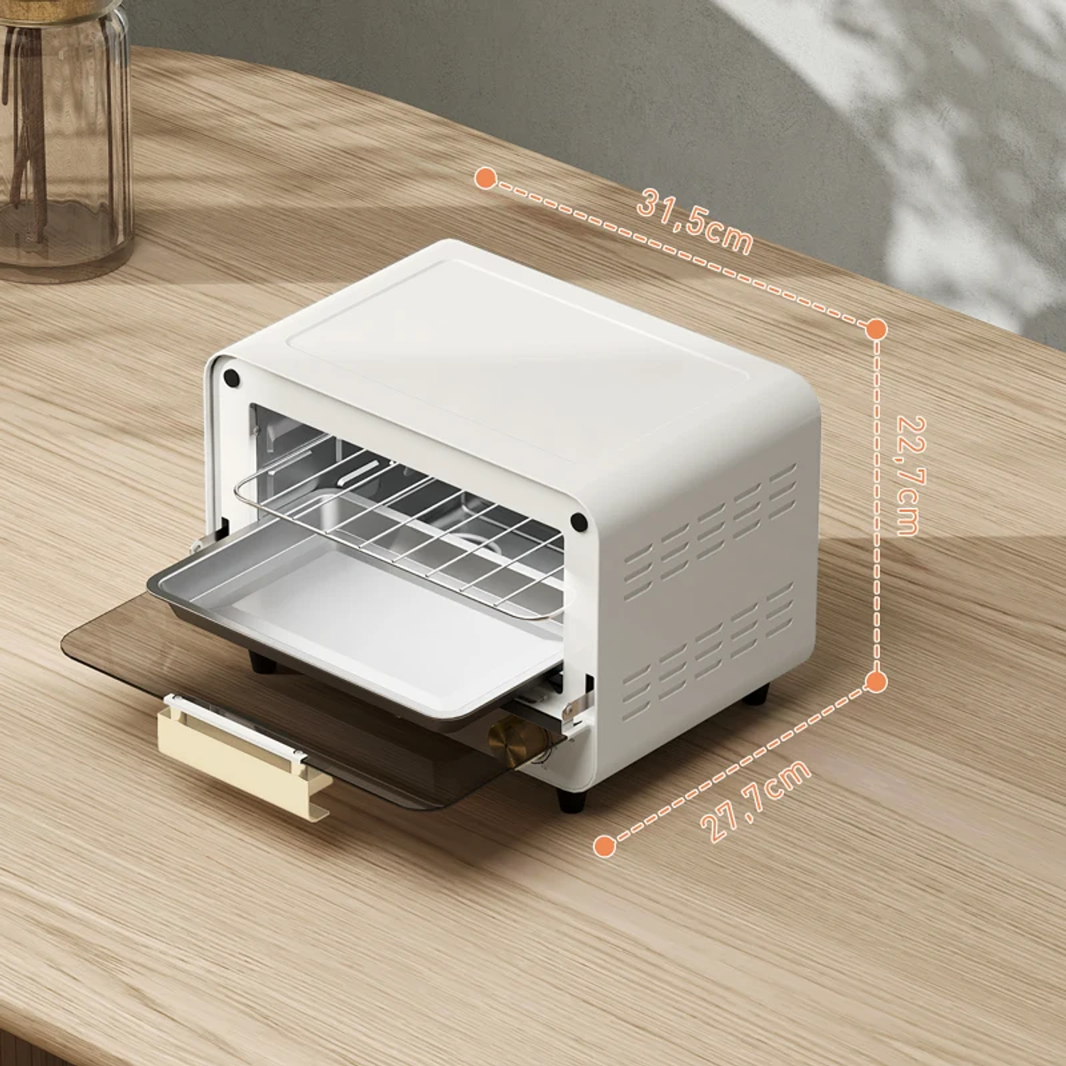 Forno Elétrico de Mesa Mini Forno de 12L 750W com Temporizador e Temperatura Ajustável até 230℃ 31,5x27,7x22,7 cm Branco 2