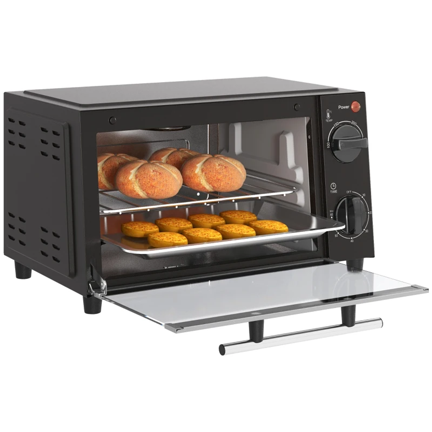 Mini Forno Elétrico 9L com Temperatura Ajustável até 230°C Temporizador 60 min e Bandeja para Assar 35x24,6x20 cm Preto 1