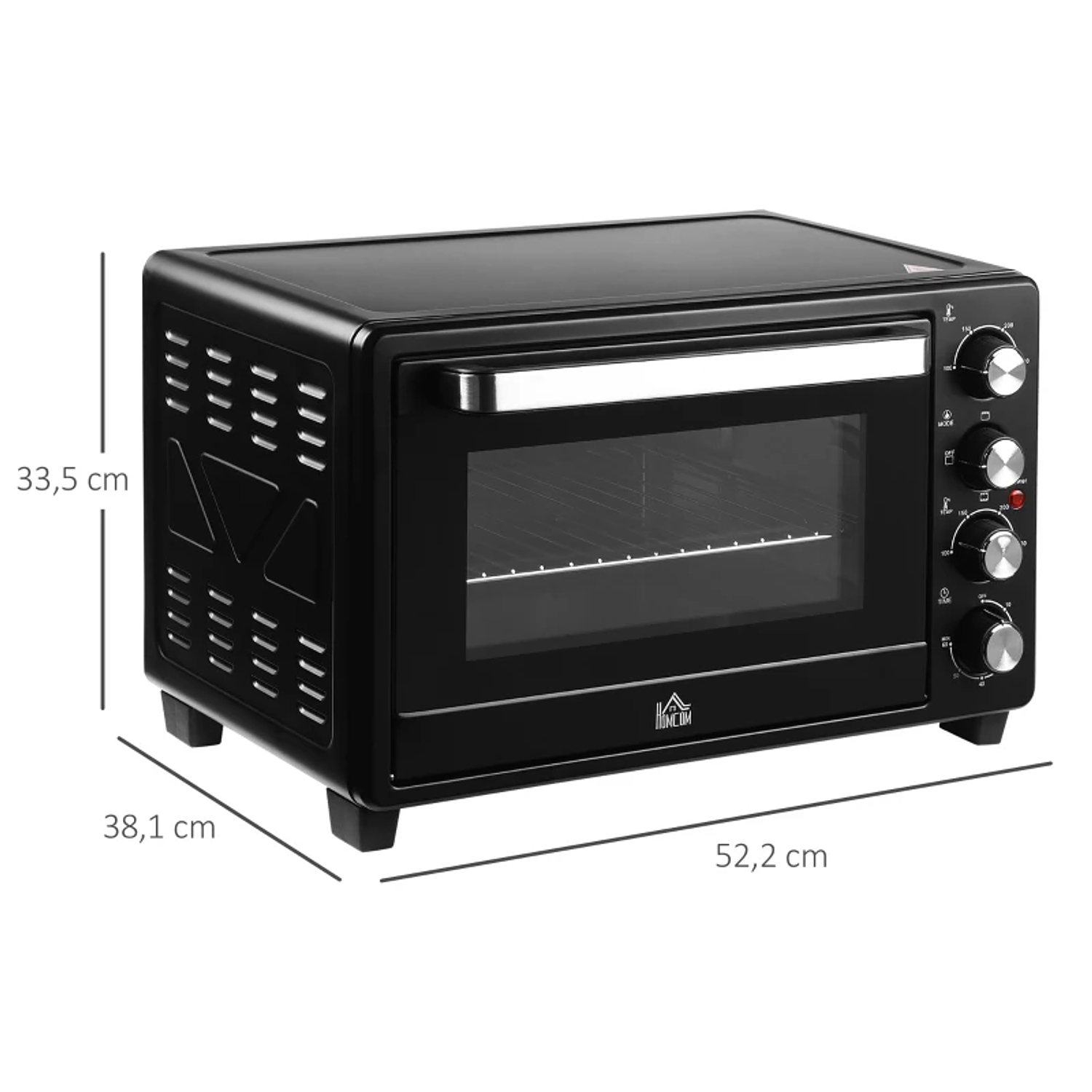 Mini Forno Elétrico de 32L 1600W com 3 Modos de Aquecimento Temperatura até 230 °C Temporizador Bandeja de Assar Ajustável em 3 Níveis 52,2x38,1x33,5cm Preto 2