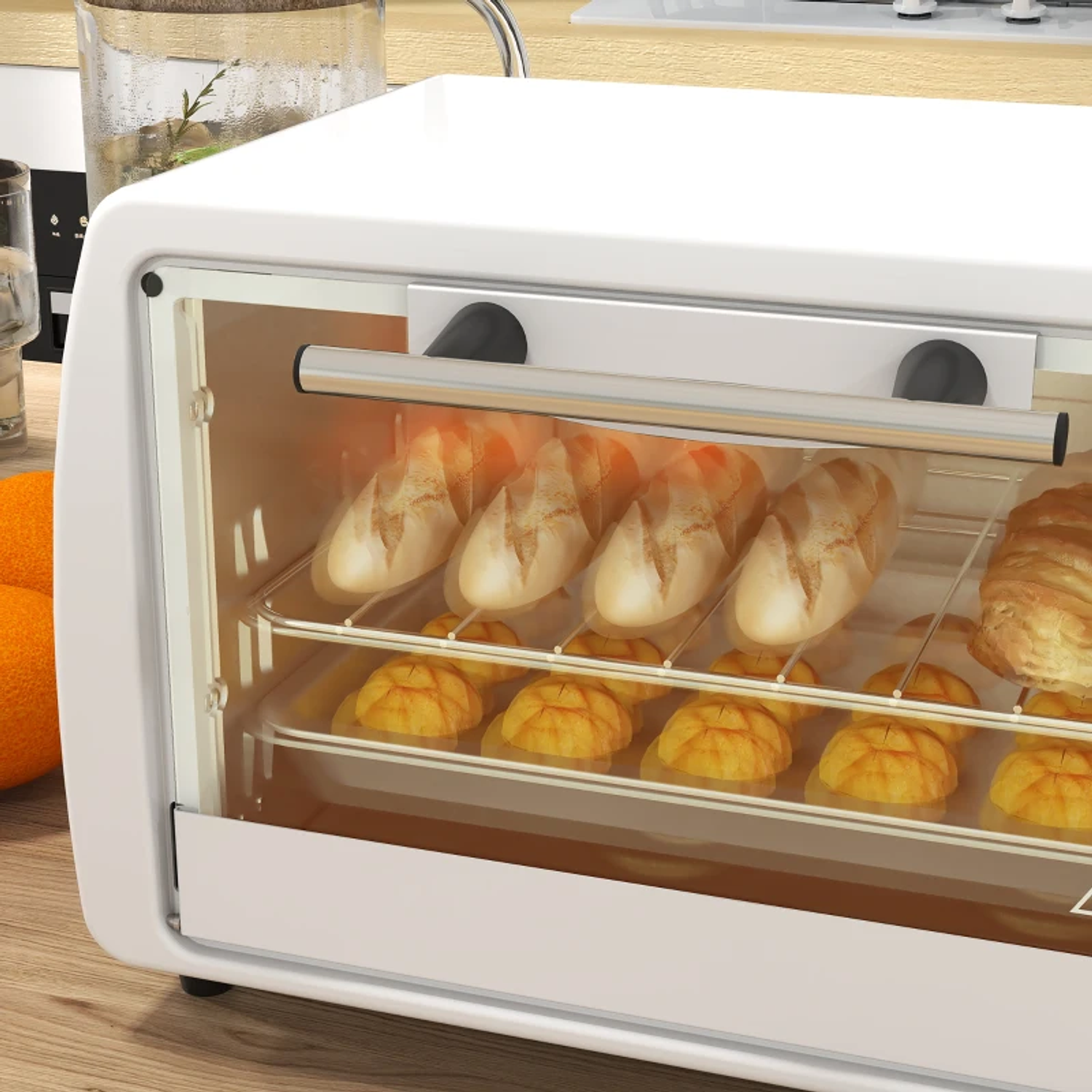 Mini Forno Elétrico 10 Litros 750W com Temperatura até 230 °C Temporizador 60 Minutos Bandeja e Grade 36,5x26x22 cm Branco 3