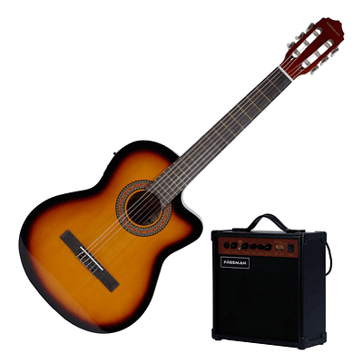 Pack Guitarra Electroacústica Freeman FRCG44CEQ - Sunburst