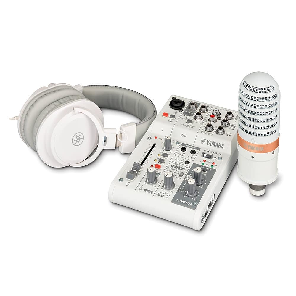 Mixer/Interface Pack Live Streaming Yamaha AG03MK2 con Micrófono y Audífonos - White 
