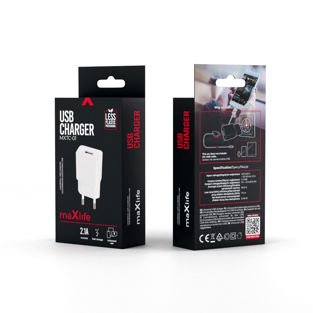 Adaptador USB 2.1A Branco - MAX LIFE