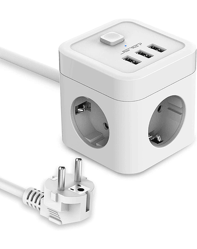 JSVER Cube Enchufe 3 Puertos USB 3 Enchufes seguridad