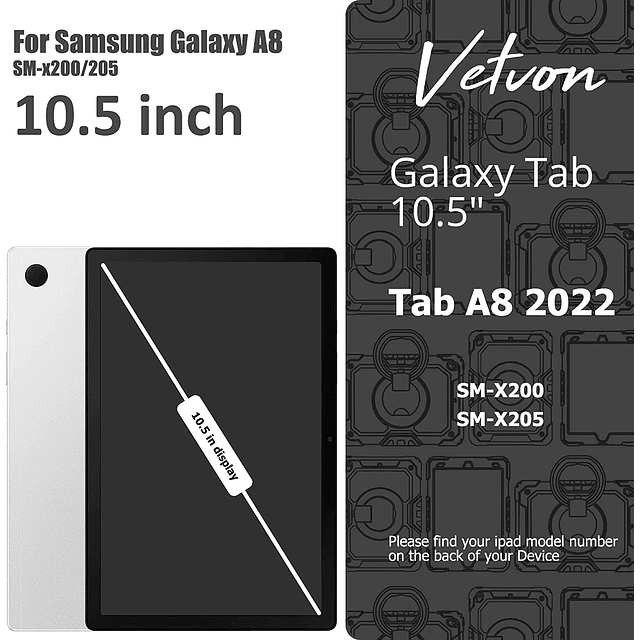 Vetvon Samsung Galaxy Tab A8 10.5 Case-Tab A8 10.5 Case SM-X200/ X205/ X207,Screen Protector 