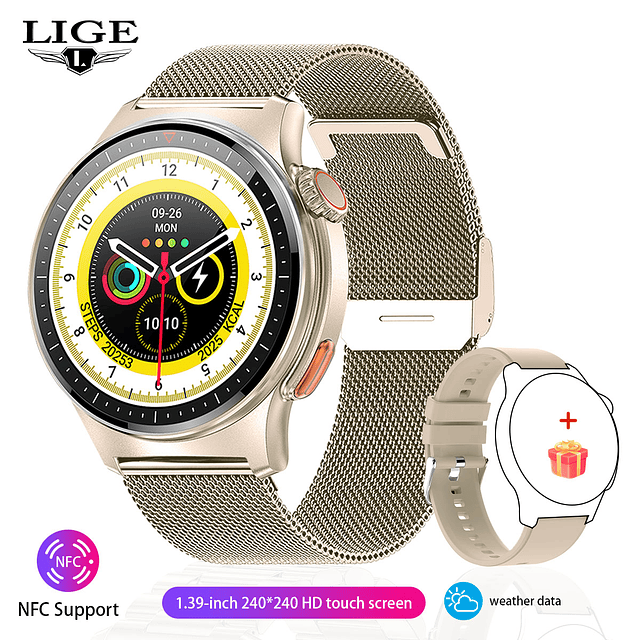 LIGE- Smartwatch Hombre, Resistente al agua, Bluetooth, ECG, GPS compatible con IOS y Android, 2023