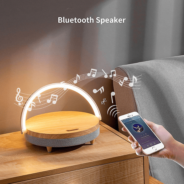 Cargador inalámbrico multifunción, Altavoz Bluetooth Para IPhone 13 14, lámpara de mesa de madera, luz de carga de alta potencia, Altavoz Bluetooth