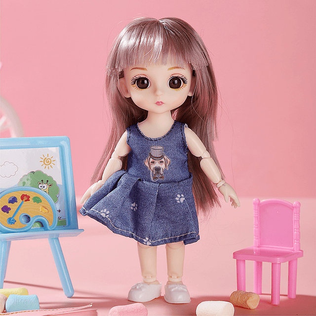 Muñeca de juguete para niña, Mini muñeca articulada movible, muñeca 3d, juguetes bonitos para niñas, ropa, vestido 1/12, muñeca de moda de 17cm