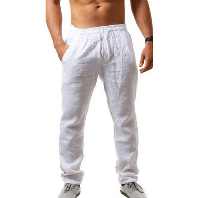 Pantalones de algodón y lino para hombre, ropa deportiva informal, Color sólido, otoño