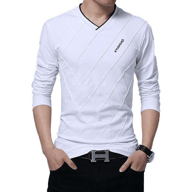 Camiseta informal de manga larga para hombre, camisetas deportivas ajustadas con cuello en V, ropa de calle Harajuku para regalo de novio, 2022