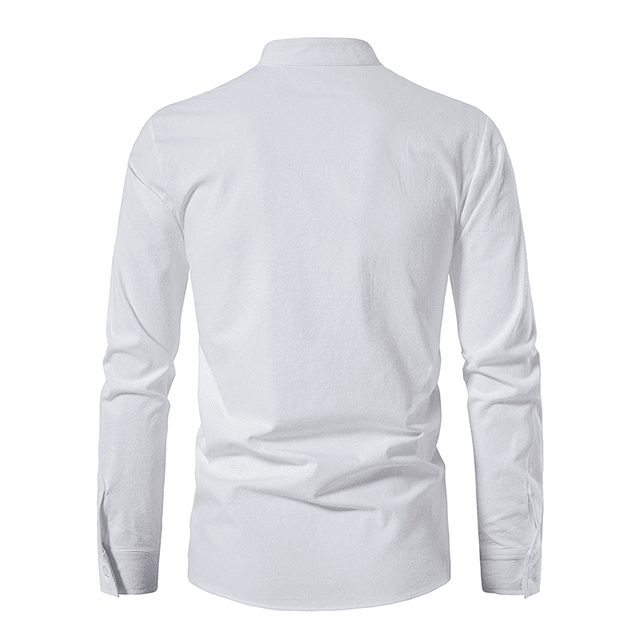 Camisas de lino y algodón para hombre, camisa Henley de manga larga de lino, Tops de Color sólido con cuello en V, camiseta informal Y2k con cuello levantado