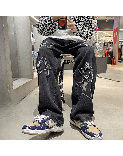 Pantalones vaqueros de pierna ancha neutra para hombre, jeans rectos sueltos, pantalones vaqueros aséticos para niño, pantalones casuales holgados de hip hop 2022