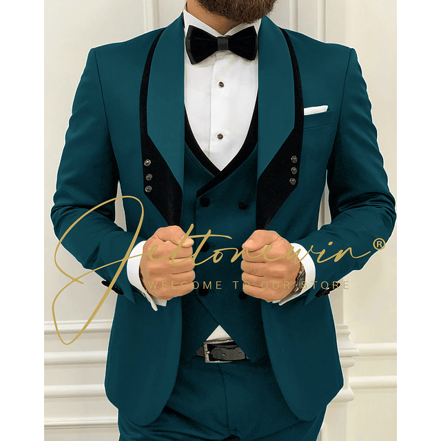 Traje de boda Formal para hombre, de 3 piezas esmoquin, abrigo y pantalón de diseño, color negro, a la moda, novedad de 2022