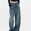 Pantalones vaqueros holgados de cintura alta para mujer, ropa de calle Vintage de pierna ancha, color azul, moda coreana Y2k, novedad
