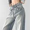 Y2K-pantalones vaqueros Retro con cinturón cruzado para mujer, ropa de calle de cintura baja, holgados, de pierna ancha, que combinan con todo, color azul claro, 2023