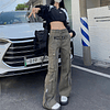 Dongdaemun-pantalones Cargo góticos Vintage con cinturón para mujer, ropa de calle con diseño de letras, Hip Hop, pierna ancha recta, estilo coreano, Y2k, 2023