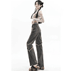 Y2k-pantalones vaqueros con cordones para mujer, pantalón informal de cintura alta, pierna recta, pierna ancha, ropa de calle de moda, diseño Retro americano