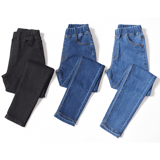 Pantalones vaqueros elásticos ajustados de cintura alta para mujer, Jeans Mom con bolsillo negro y azul, ajustados, 4XL, 5XL, 6XL
