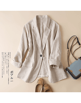 Blazer pequeño de algodón y lino para mujer, chaqueta informal de manga tres cuartos, moda coreana, novedad de verano 2022