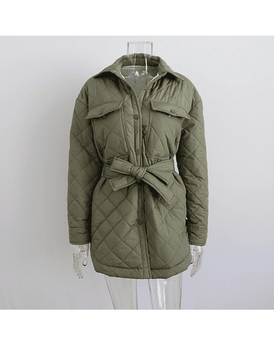 Chaqueta acolchada de Invierno para mujer, abrigos informales holgados y cálidos con solapa, prendas de vestir de un solo pecho, chaquetas acolchadas elegantes con cinturón