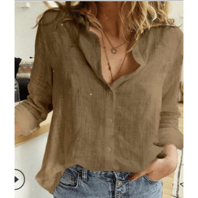 Camisa holgada de lino para mujer, Rebeca informal de manga larga, de gran tamaño, color puro, 2022