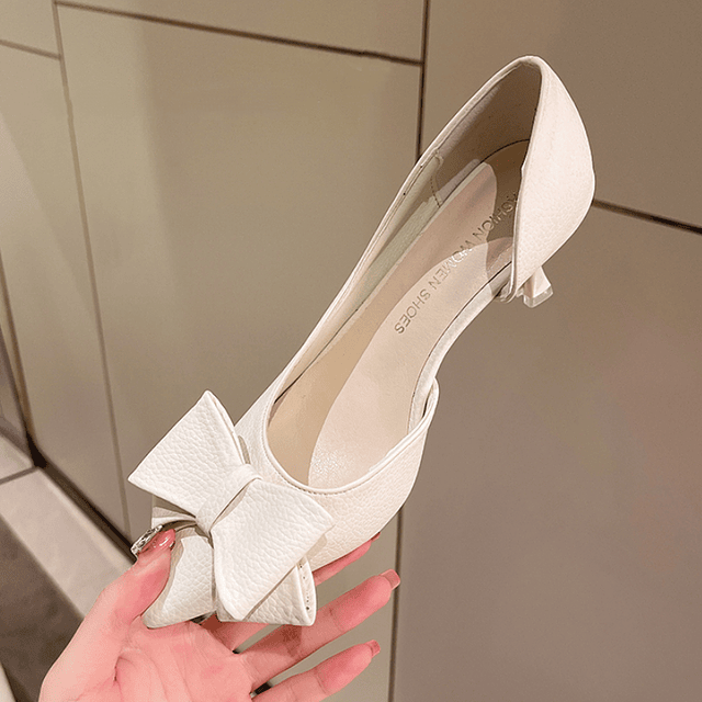 Zapatos de tacón fino con lazo para mujer, calzado elegante de fiesta sin cordones, punta estrecha, Color azul, 2023