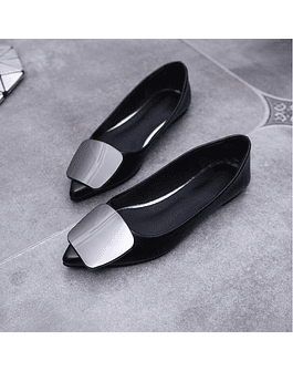 BEYARNE2019-zapatos planos de metal con hebilla en punta para mujer, mocasines de cuero, zapatos informales para mujer, E1100