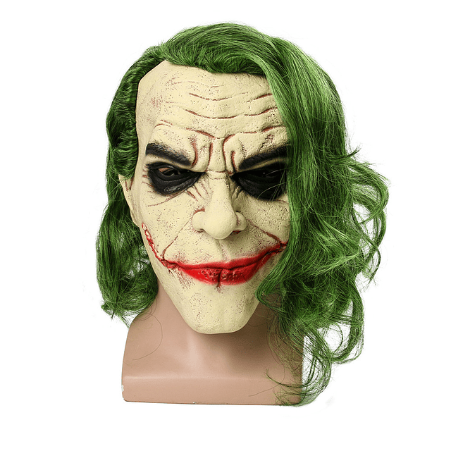 Máscara horrible de la película The Dark Knight, máscara de payaso aterrador de terror con Peluca de pelo verde, sombreros de látex, accesorios de fiesta de Halloween
