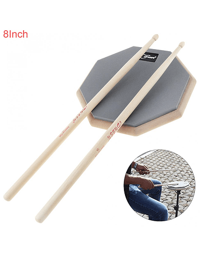 Almohadilla de tambor de entrenamiento de madera de goma, instrumentos de música con palos de tambor y accesorios de tambor, 8 pulgadas