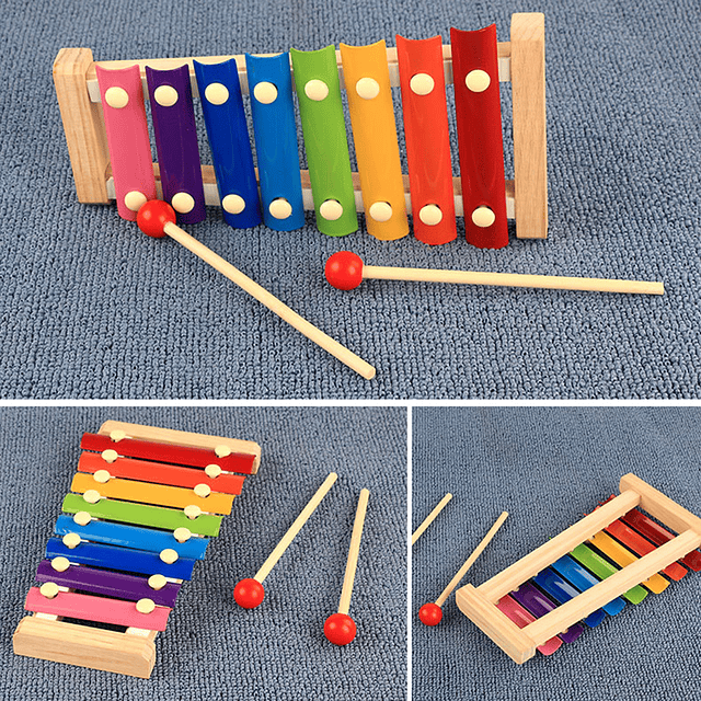 Xilófono de madera para bebé, juguetes de instrumentos musicales de Educación Temprana, Piano de percusión de mano de 8 tonos, ayuda para la enseñanza de dibujos animados para niño...